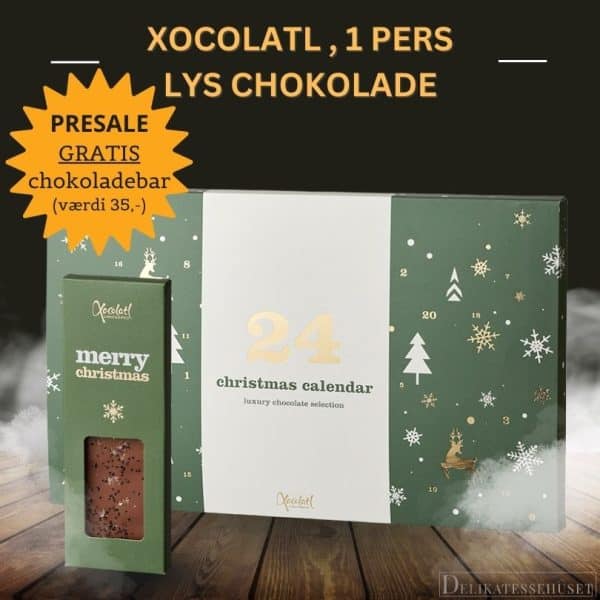 PRESALE Julekalender - lys fyldt chokolade fra Xocolatl + GRATIS chokoladebar