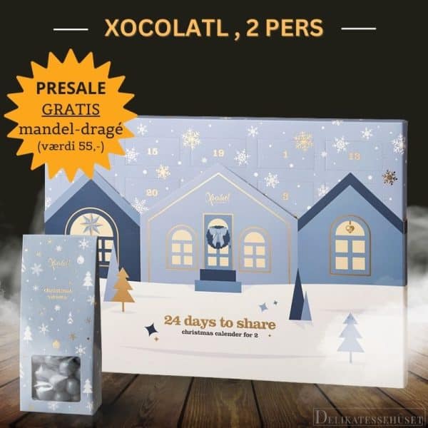 PRESALE Julekalender - med dansk chokolade (til 2 pers) + GRATIS mandel-dragé