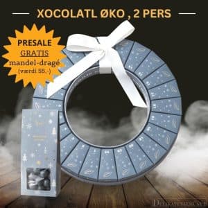 PRESALE Julekalender - smuk krans med økologisk chokolade (til 2 pers) + GRATIS mandel-dragé