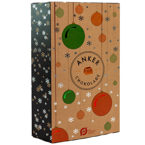 Julekalender med økologiske fyldte chokolader fra Anker Chokolade